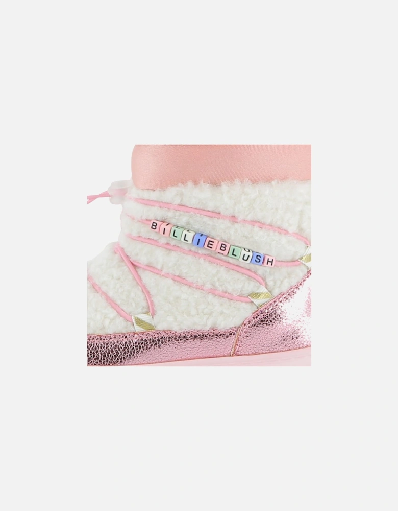 Girls Pink Boucle Snow Boots