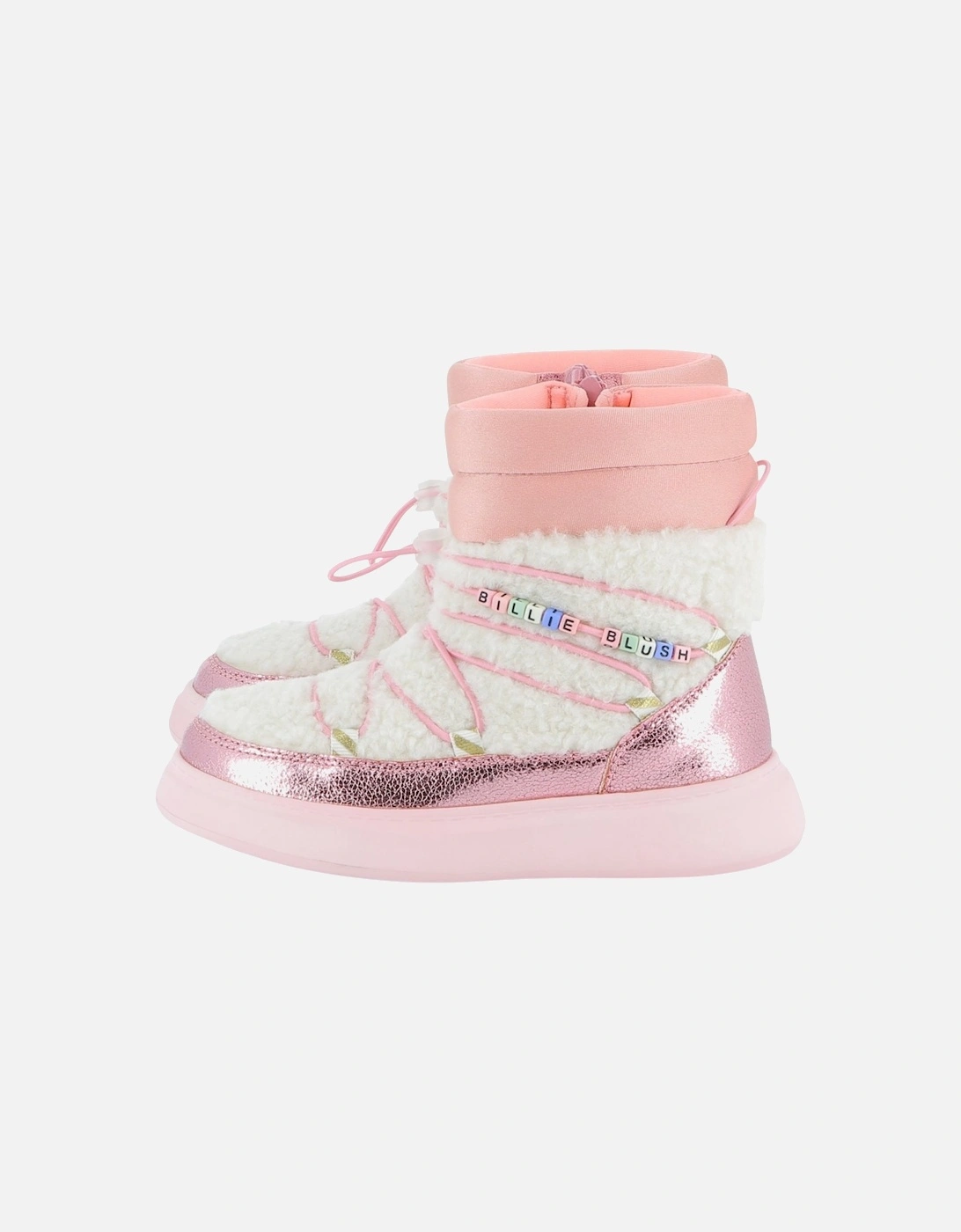 Girls Pink Boucle Snow Boots, 6 of 5