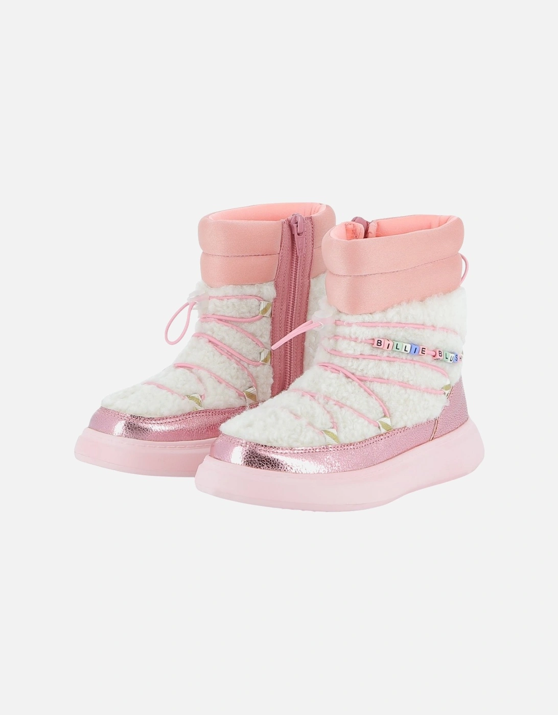 Girls Pink Boucle Snow Boots