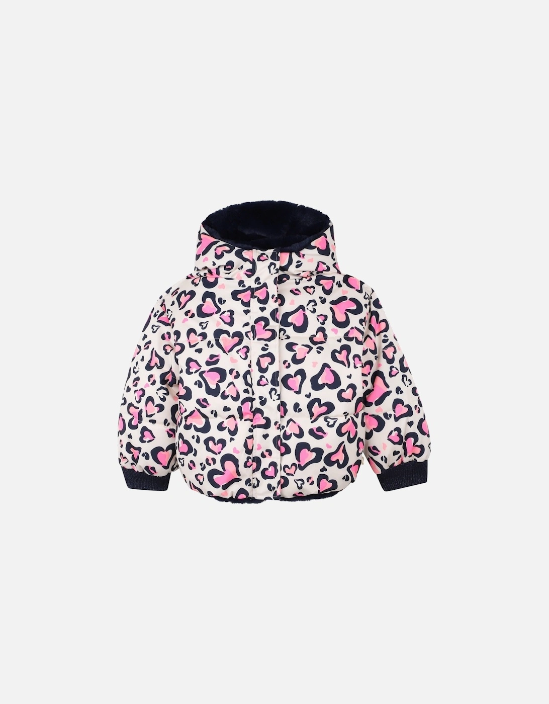 Girls Pink Heart Reversible Puffer Coat, 5 of 4