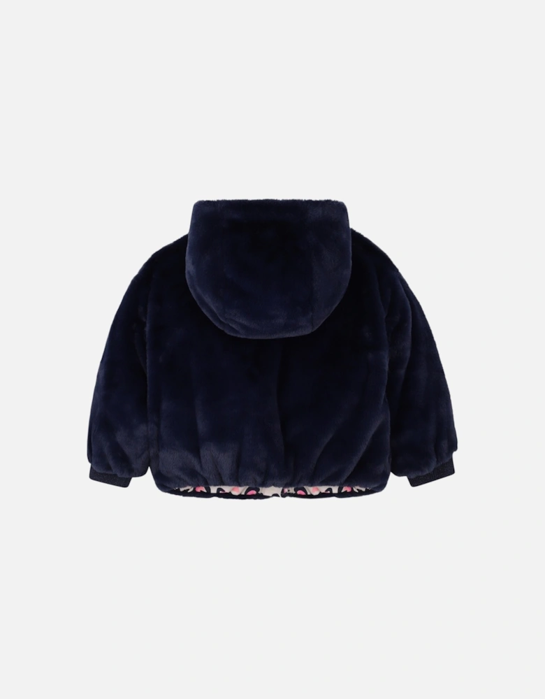 Girls Pink Heart Reversible Puffer Coat