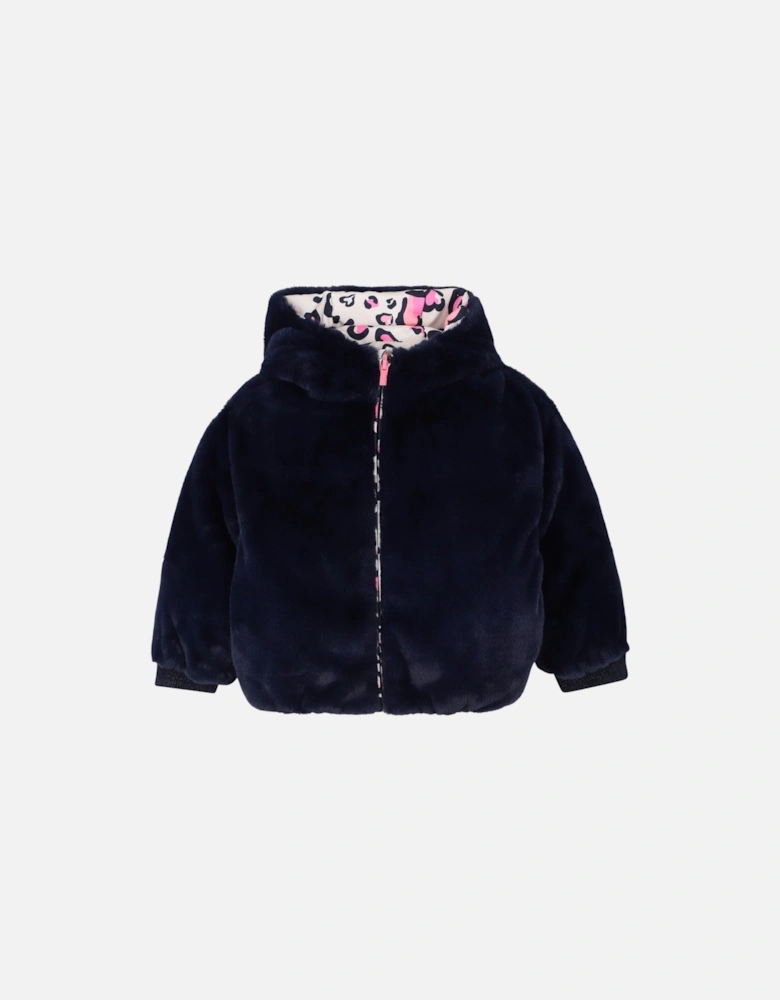 Girls Pink Heart Reversible Puffer Coat