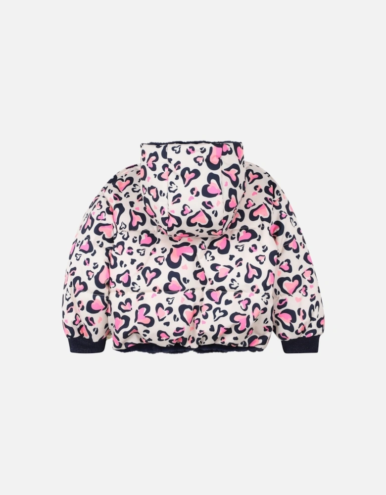 Girls Pink Heart Reversible Puffer Coat