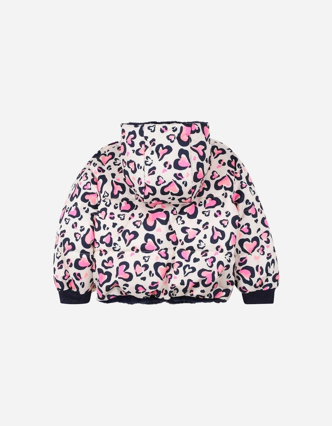 Girls Pink Heart Reversible Puffer Coat