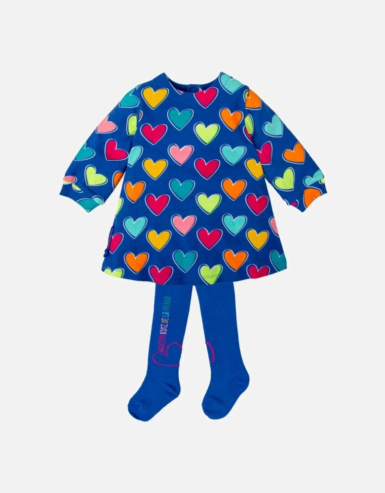 Girls Blue Hearts Dress and Tights