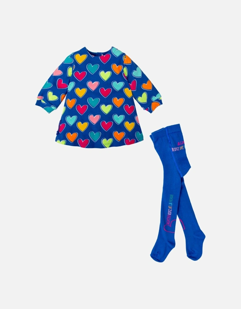 Girls Blue Hearts Dress and Tights