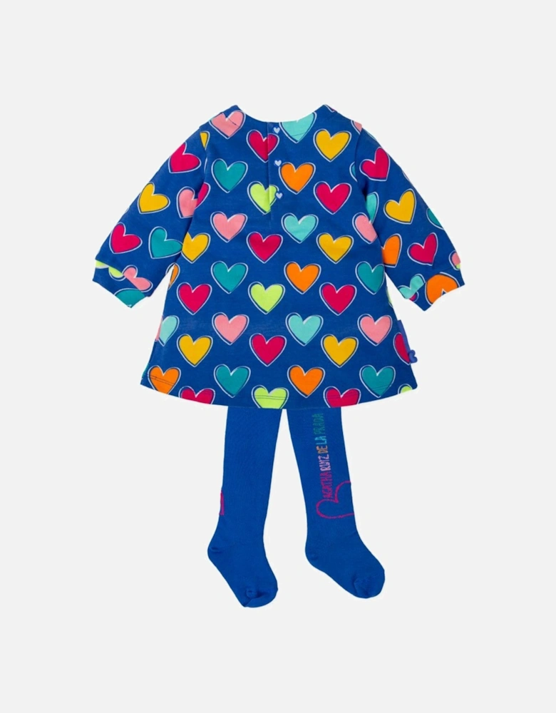 Girls Blue Hearts Dress and Tights