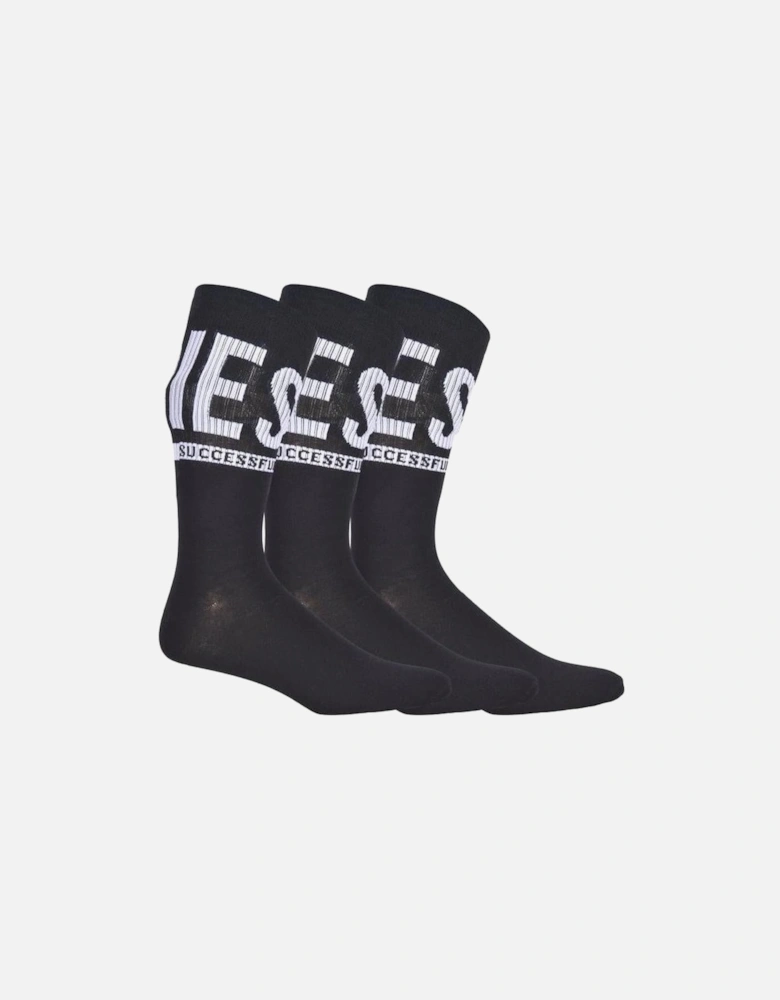 3-Pack Logo Sports Socks, Black