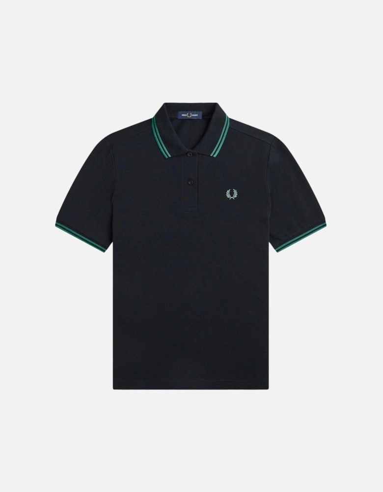 Turquoise Twin Tipped Collar Black Polo Shirt