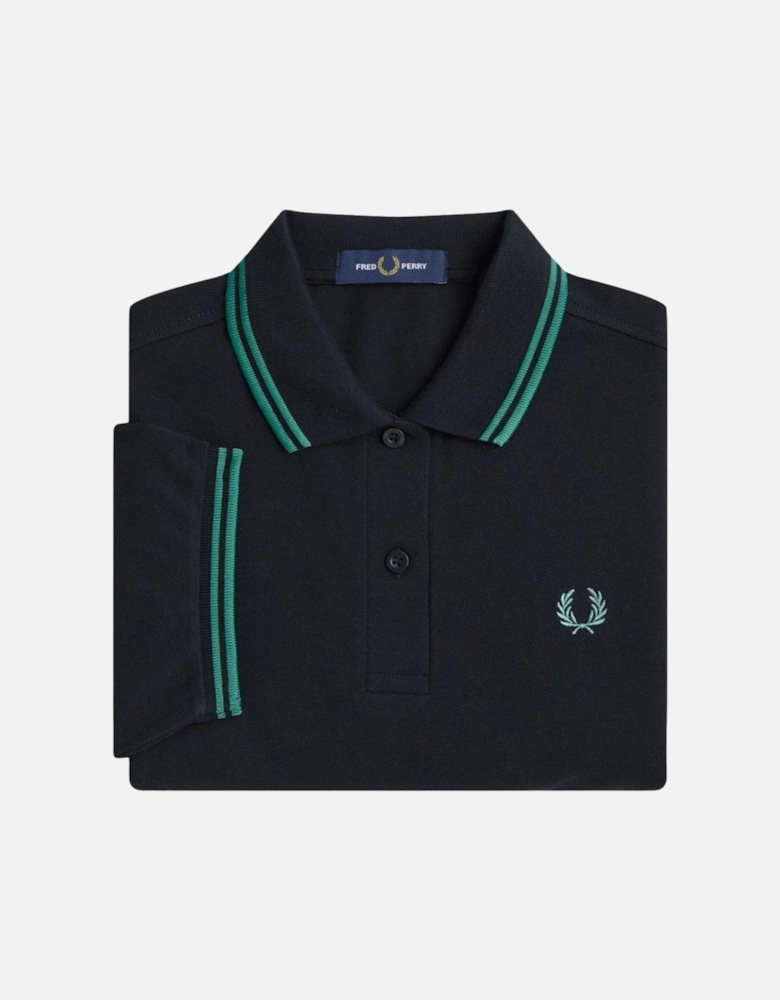 Turquoise Twin Tipped Collar Black Polo Shirt
