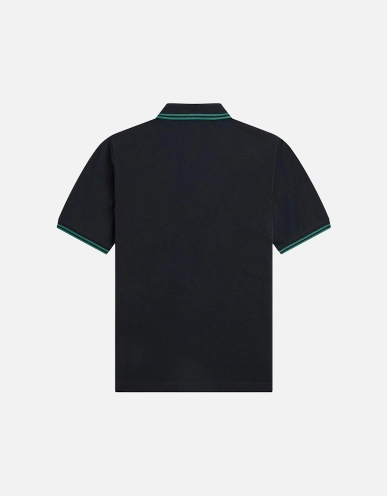 Turquoise Twin Tipped Collar Black Polo Shirt