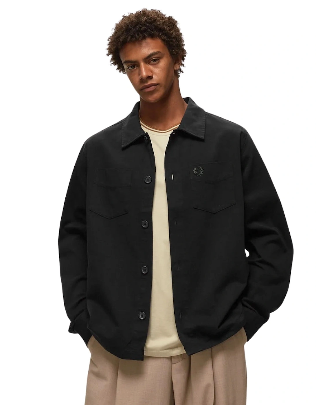 Plain Black Twill Over Shirt Jacket