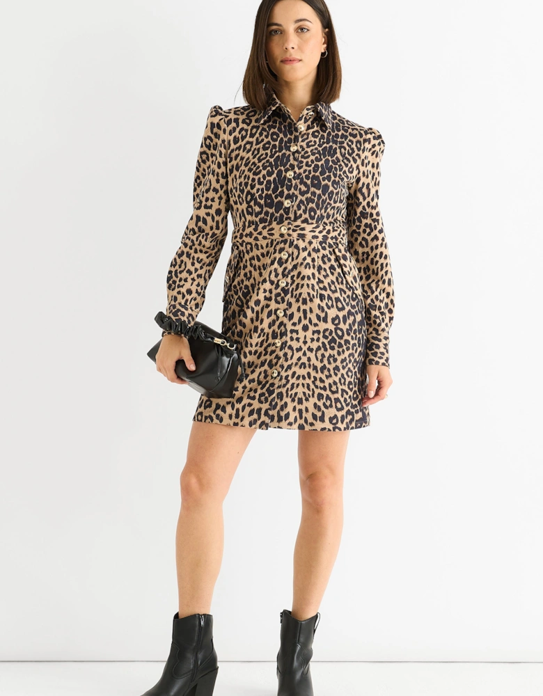 Brown Animal Print Military Mini Dress