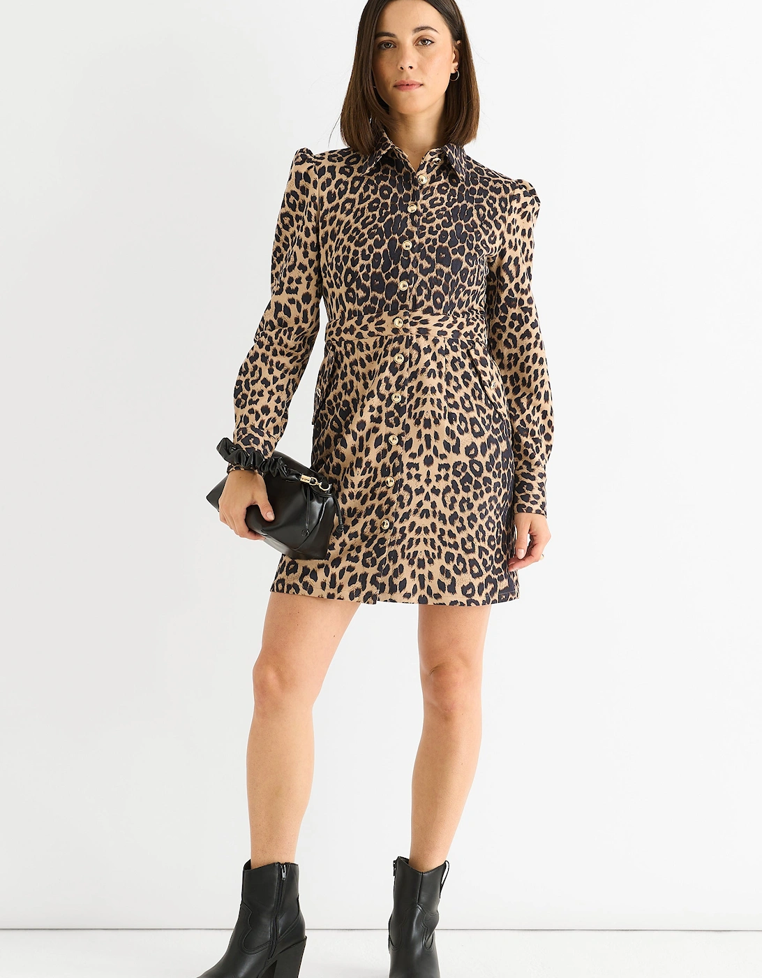 Brown Animal Print Military Mini Dress