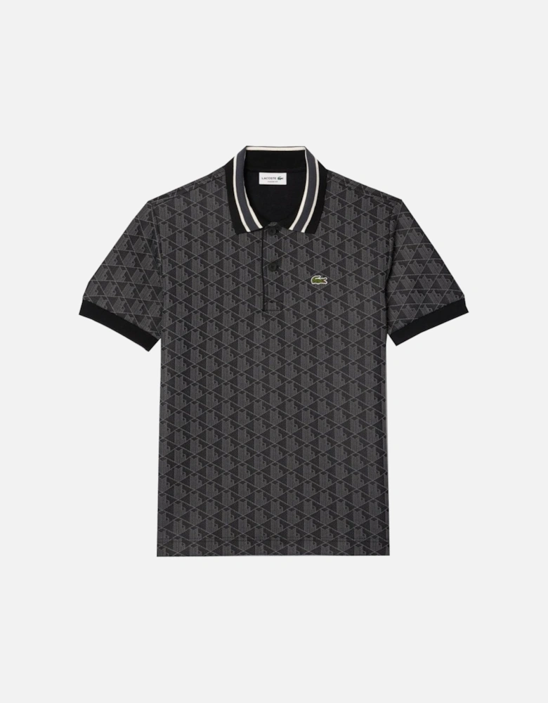 Men's Black Monogram Jacquard Short Sleeved Polo Shirt