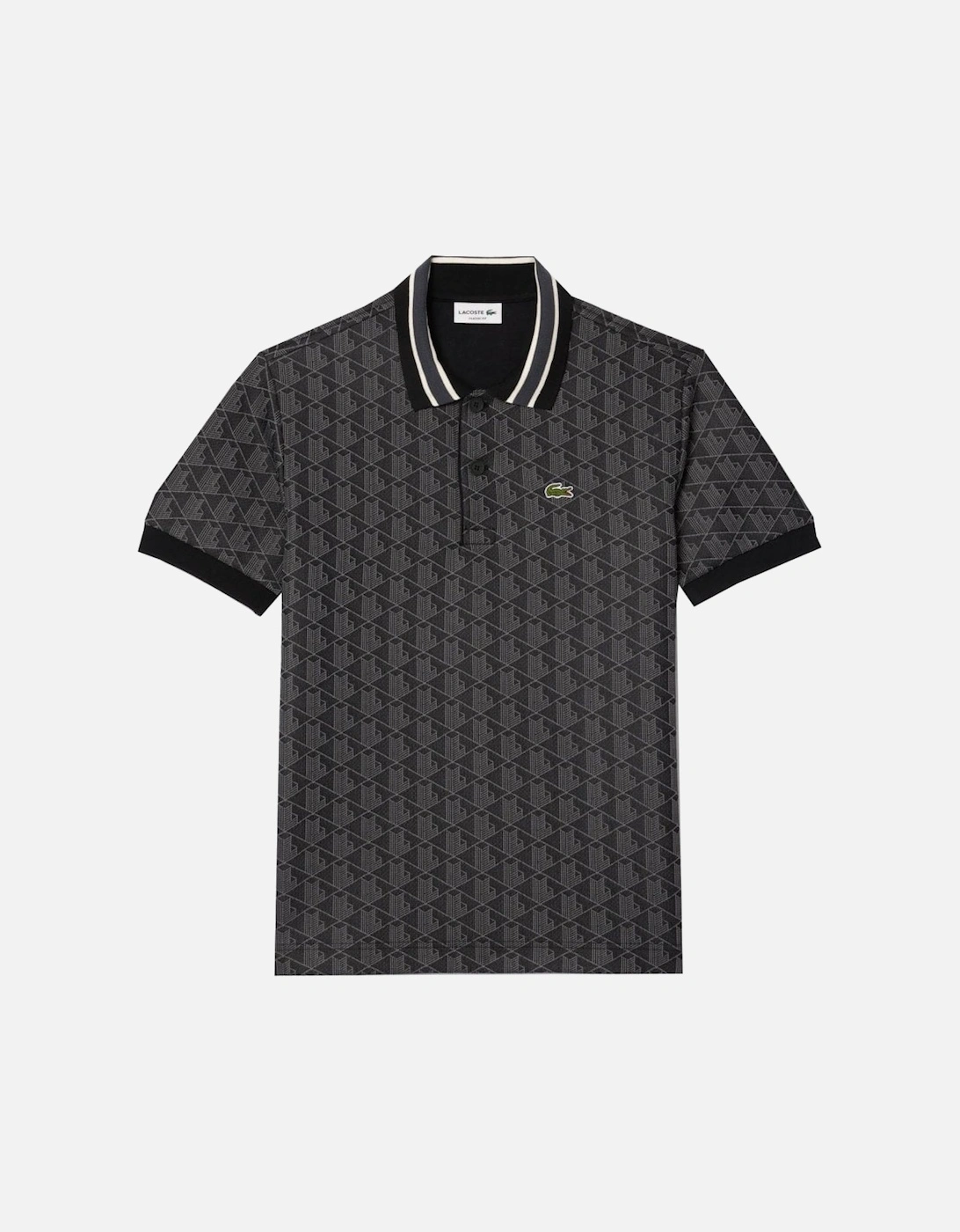 Men's Black Monogram Jacquard Short Sleeved Polo Shirt, 3 of 2