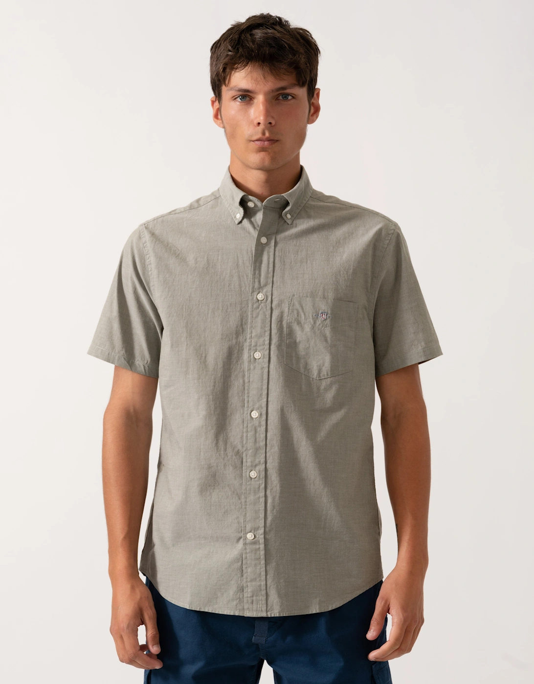 Mens Regular Fit Short Sleeve Poplin Shirt - 303 Moss Green, 5 of 4