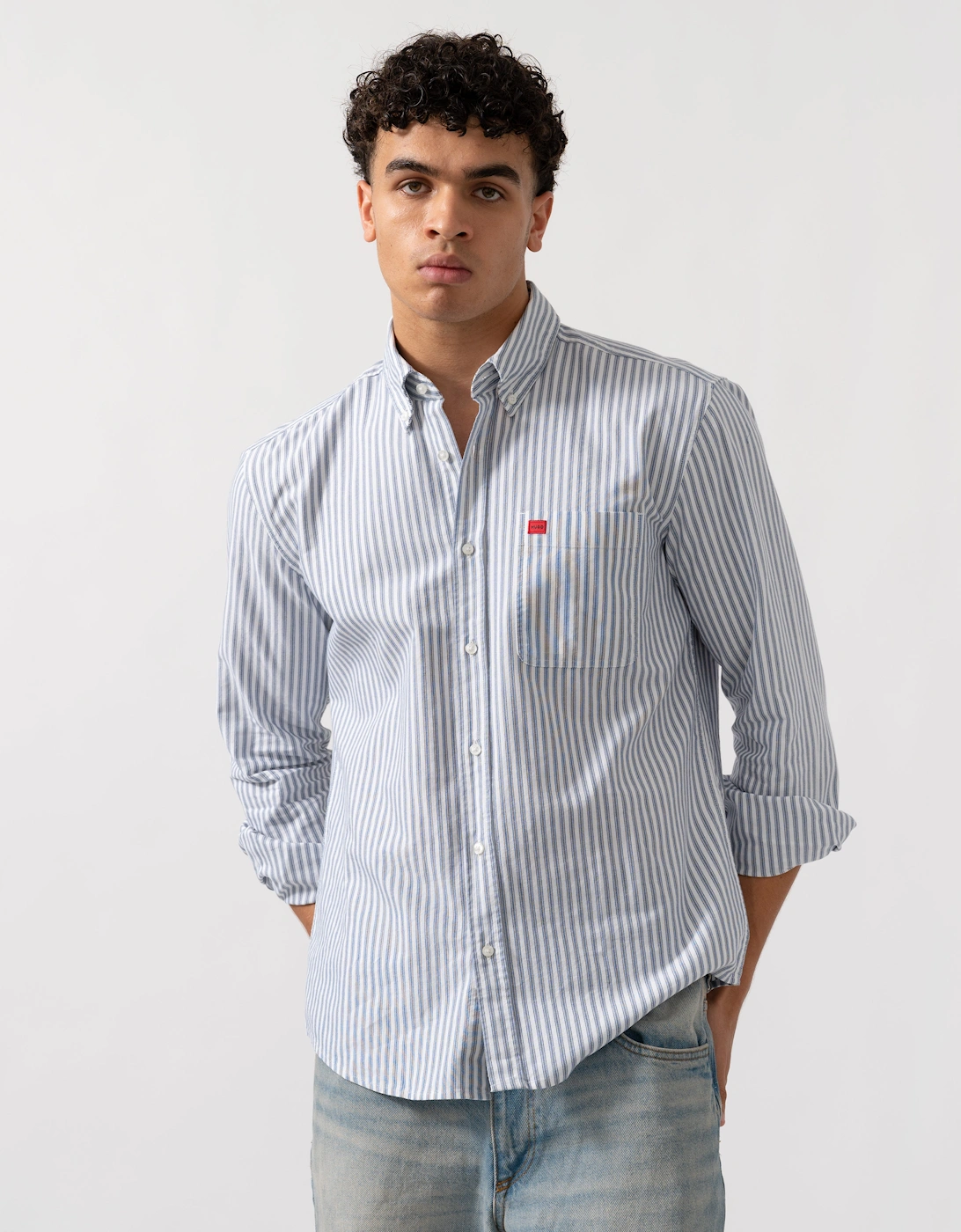 HUGO Evito Slim Fit Mens Long Sleeved Shirt - Bright Blue 430, 5 of 4