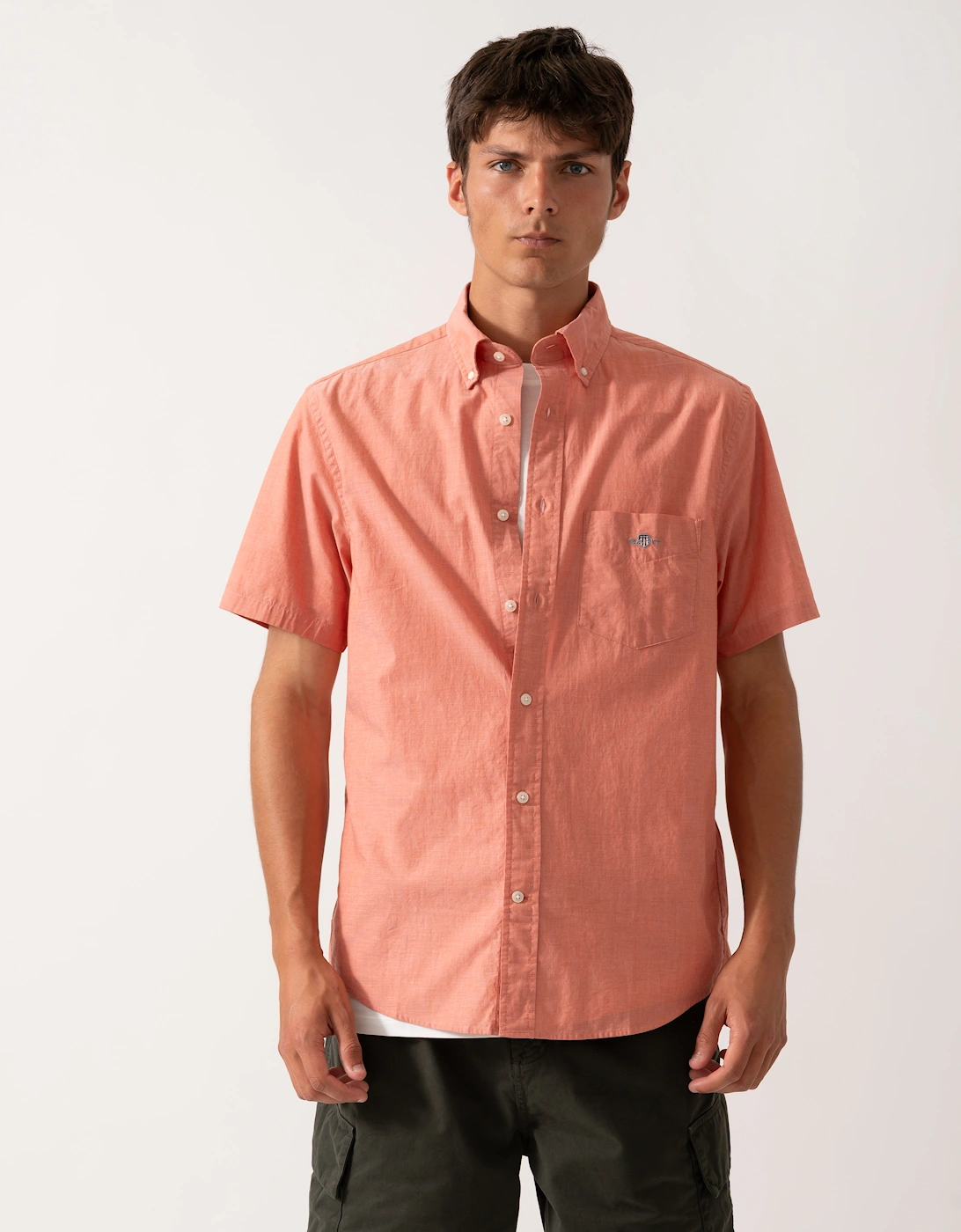 Mens Regular Fit Short Sleeve Poplin Shirt - 845 Deep Orange, 5 of 4