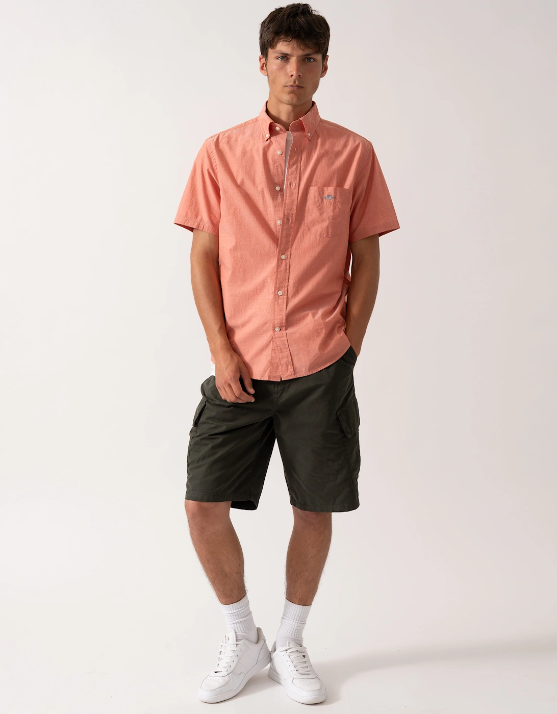 Mens Regular Fit Short Sleeve Poplin Shirt - 845 Deep Orange