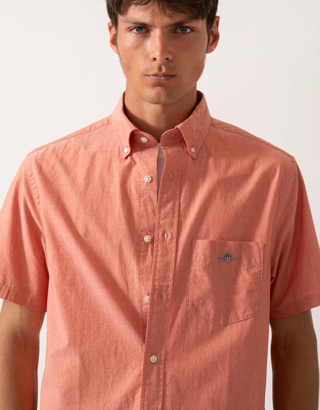 Mens Regular Fit Short Sleeve Poplin Shirt - 845 Deep Orange