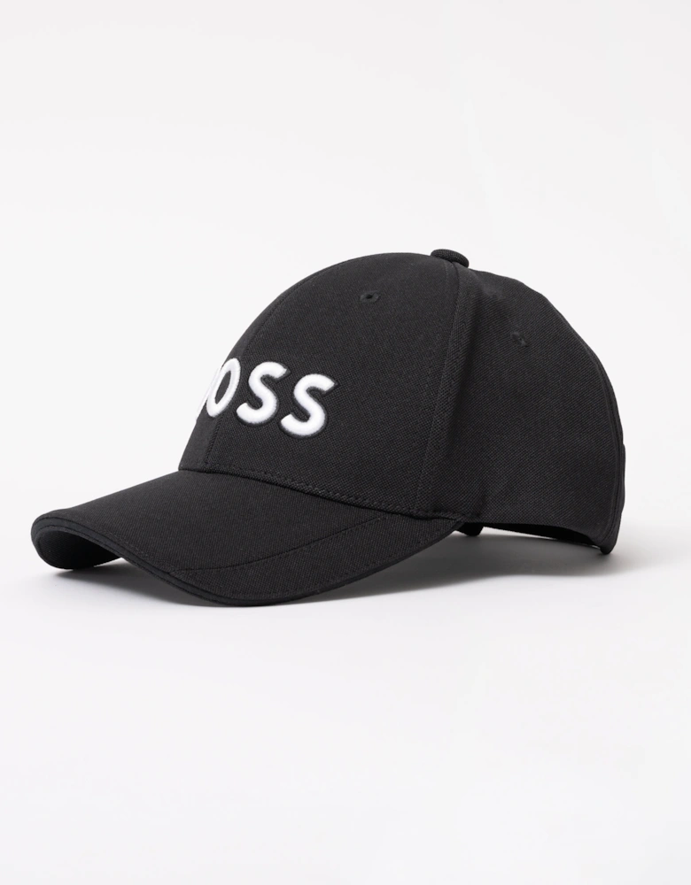 BOSS Green Cap-US-1 Mens Knitted-Piqué Six-Panel Cap with Embroidered Logo - Black 002