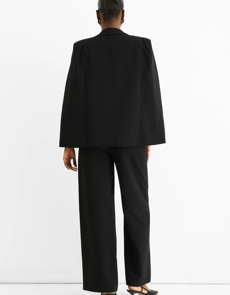 Black Tailoring Cape with Leopard Print Lining