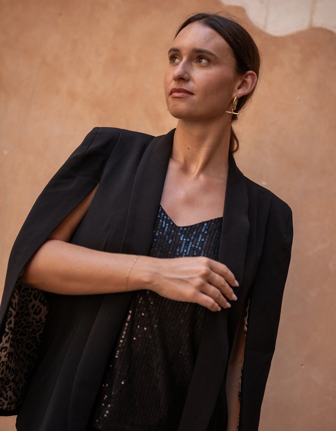 Black Tailoring Cape with Leopard Print Lining, 7 of 6