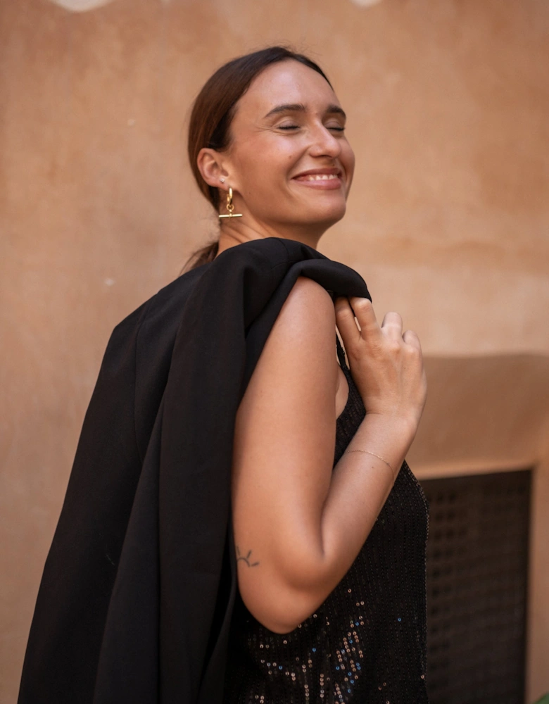 Black Tailoring Cape with Leopard Print Lining