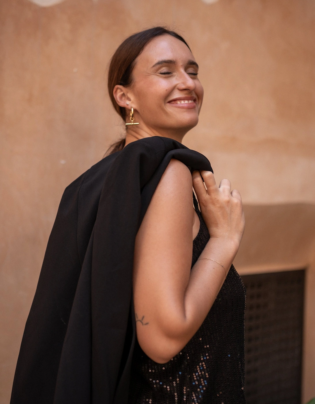 Black Tailoring Cape with Leopard Print Lining