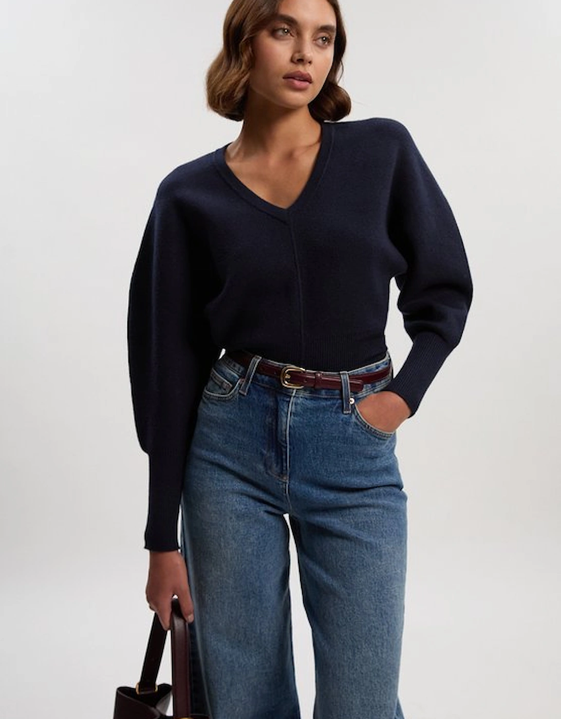Compact Wool Look V Neck Batwing Knit Jumper, 5 of 4