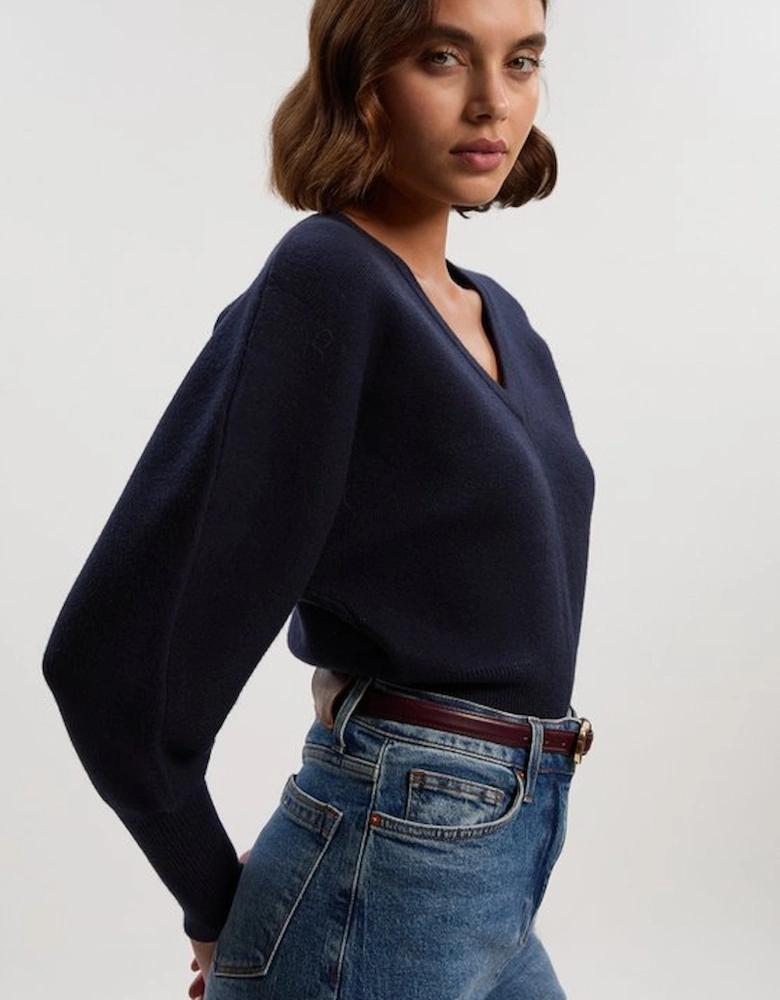 Compact Wool Look V Neck Batwing Knit Jumper
