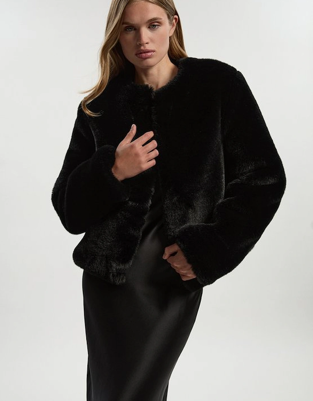 Collarless Faux Fur Jacket, 5 of 4