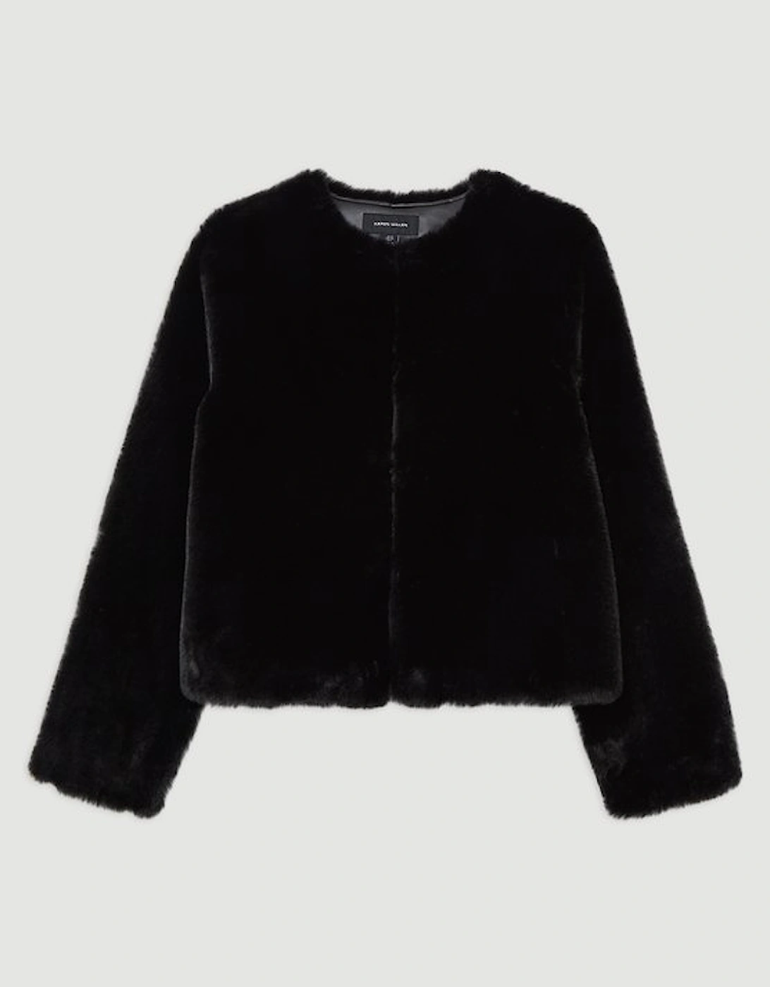 Collarless Faux Fur Jacket