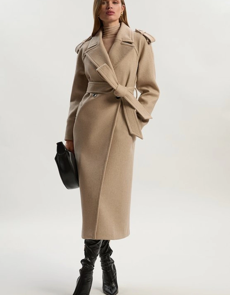 Wool Tailored Belted Midi Coat