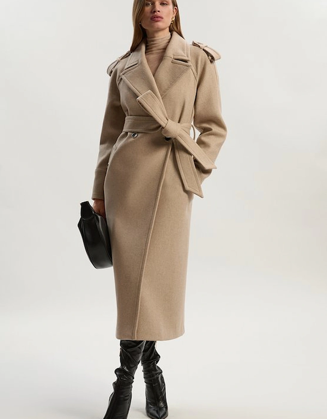 Wool Tailored Belted Midi Coat