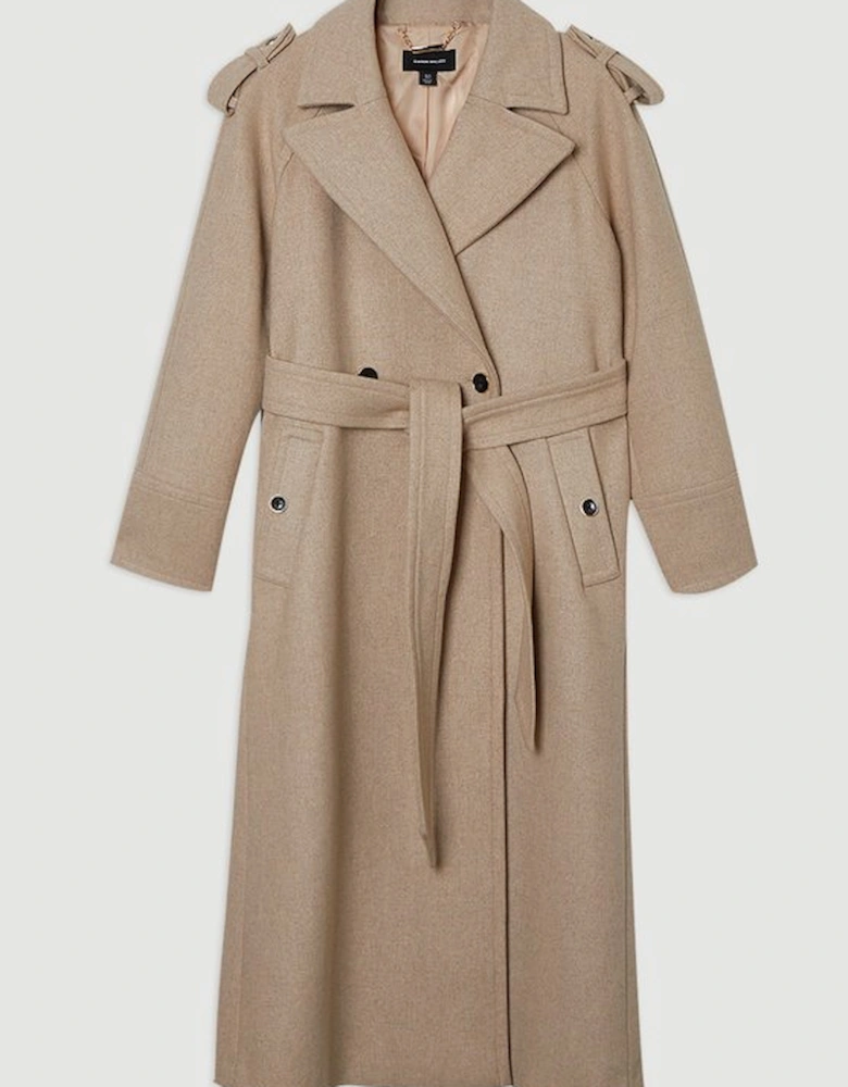 Wool Tailored Belted Midi Coat