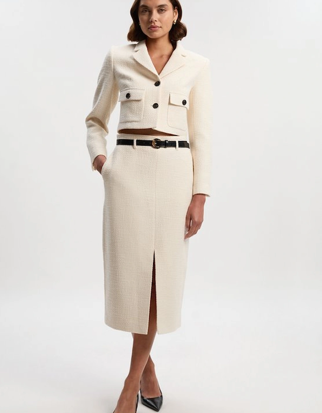 Textured Tweed Belted Tailored Pencil Skirt, 2 of 1