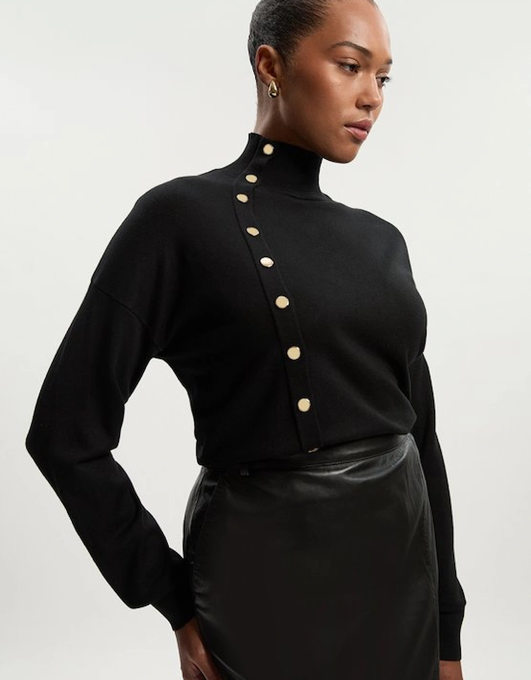 Plus Size Viscose Blend Popper Detail Knit Jumper, 2 of 1