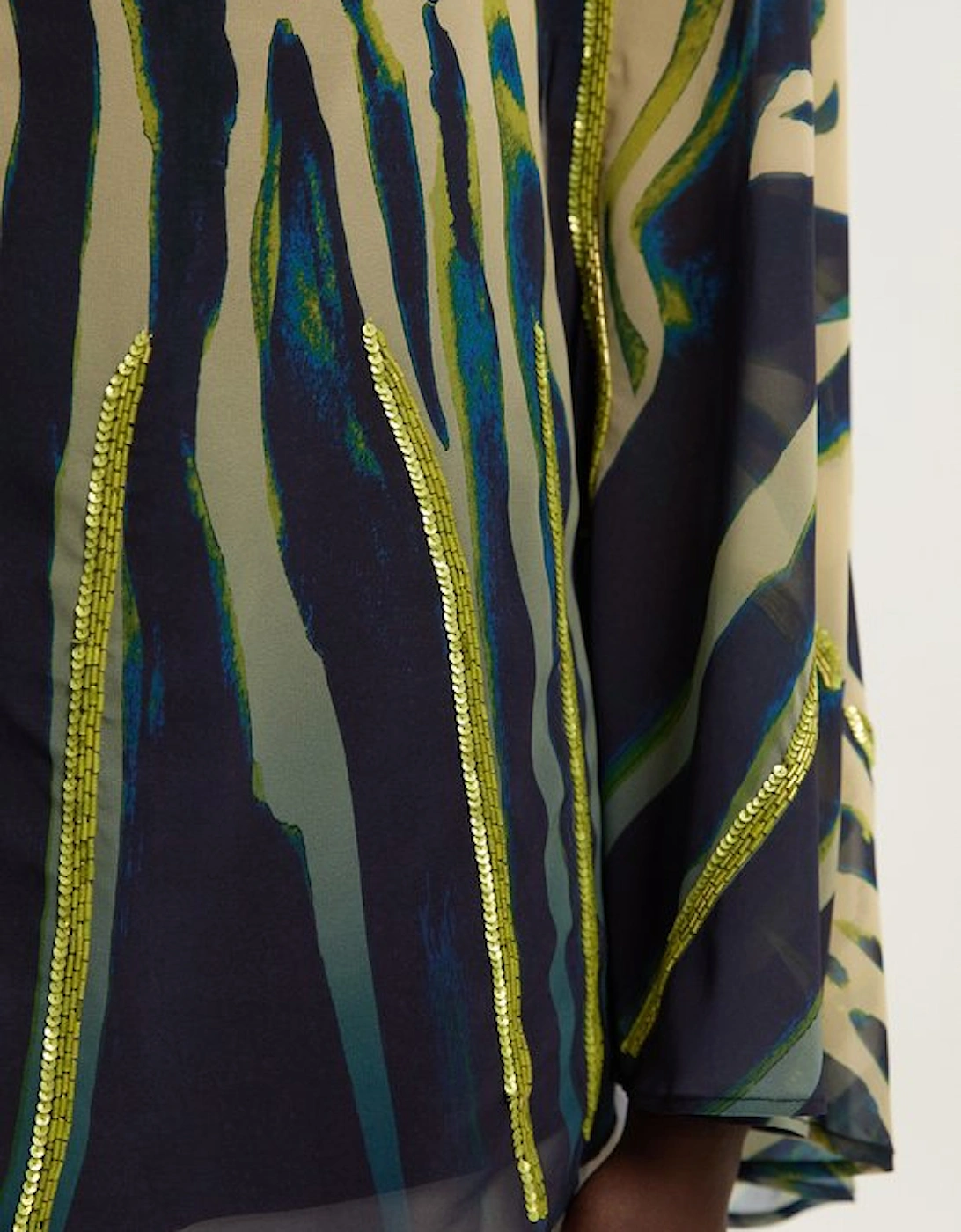 Animal Print Georgette Embellished Woven High Neck Cape Blouse