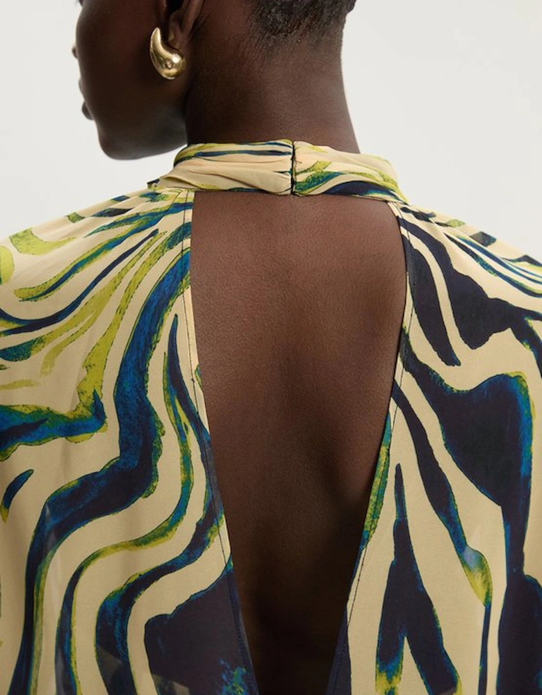 Animal Print Georgette Embellished Woven High Neck Cape Blouse