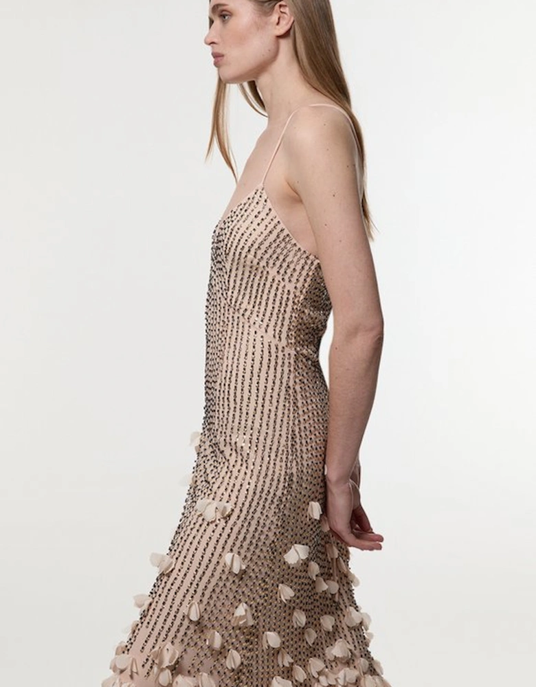 Crystal Applique Woven Strappy Maxi Dress