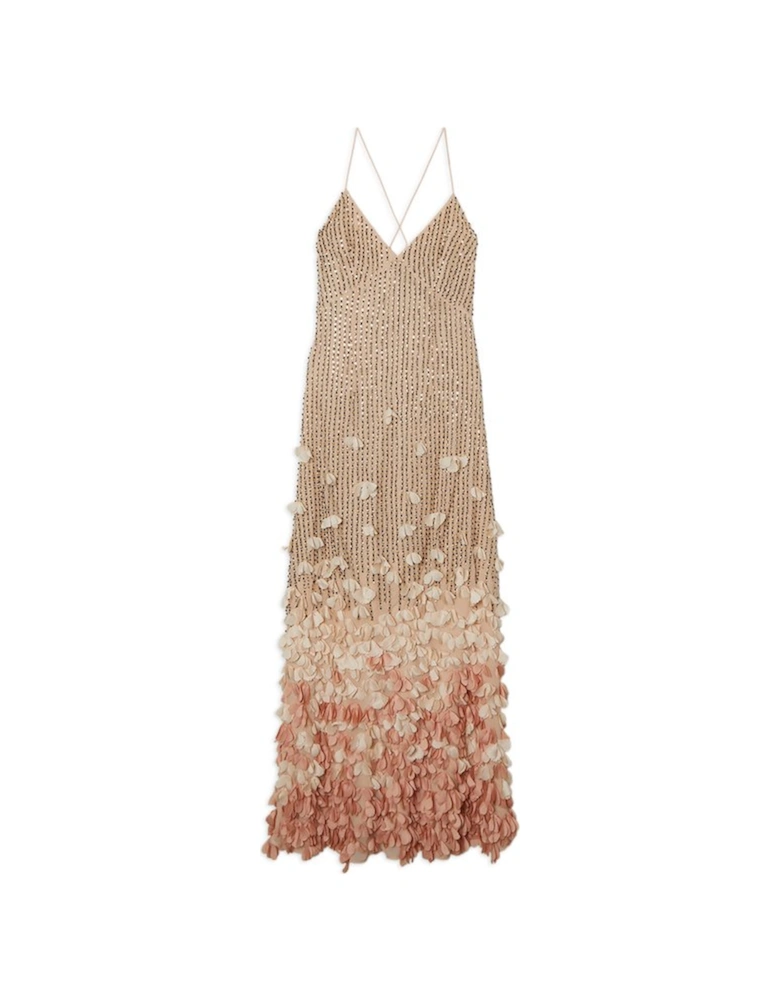 Crystal Applique Woven Strappy Maxi Dress