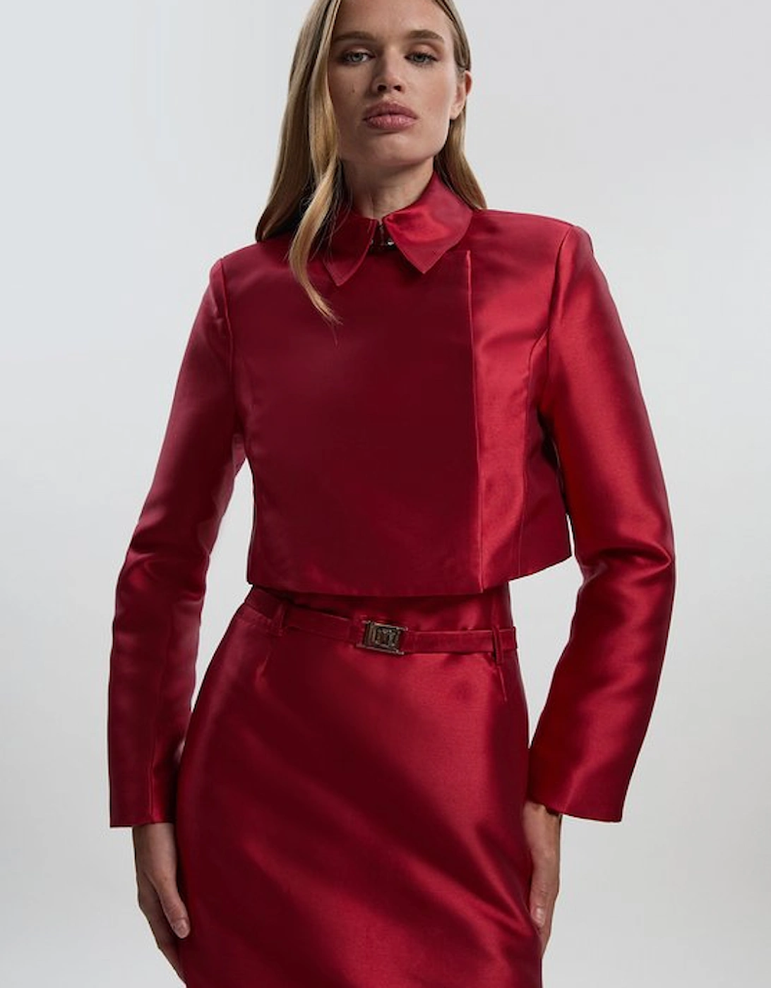 Satin Twill Cropped Wrap Tailored Jacket, 2 of 1