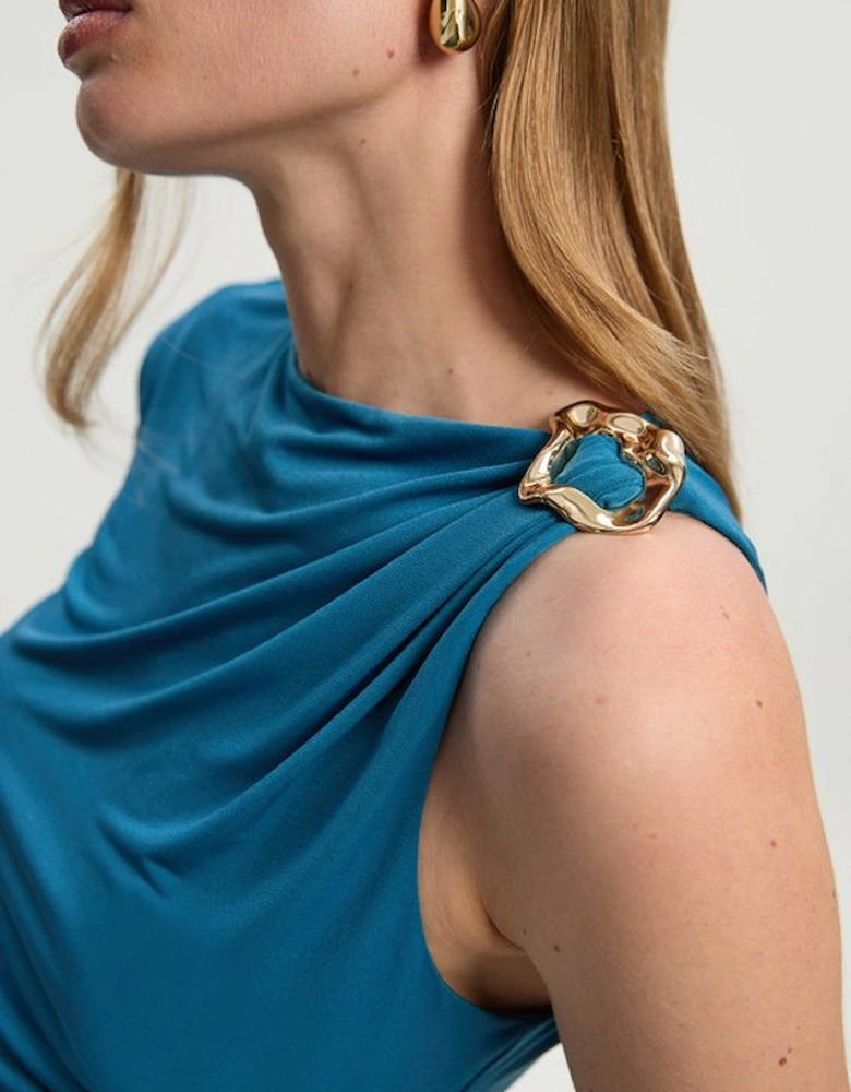 Drapey Crepe Trim Detail Ruched Top