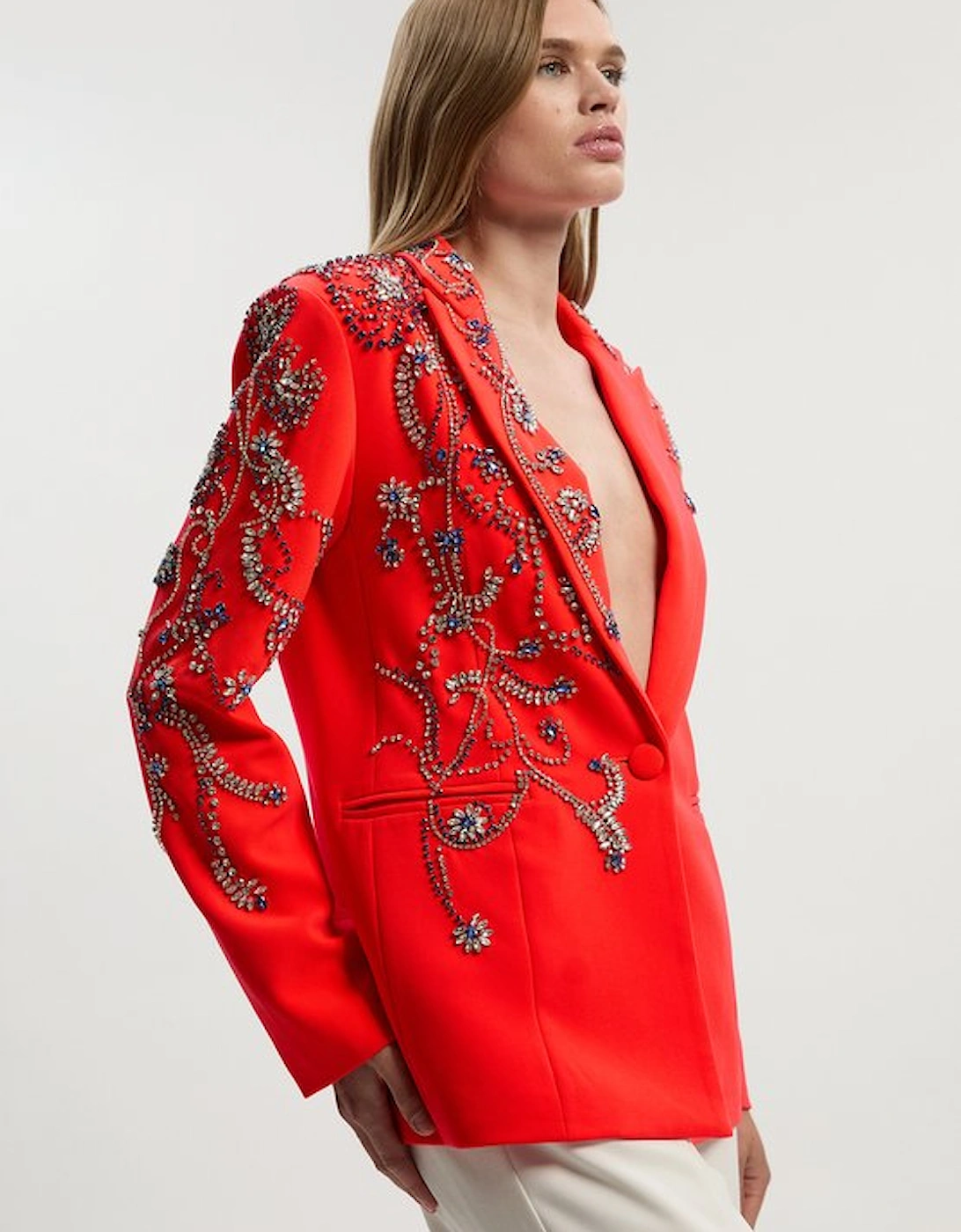 Crystal Embellished Tailored Single Breasted Blazer