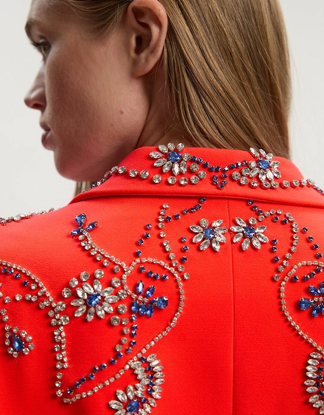Crystal Embellished Tailored Single Breasted Blazer