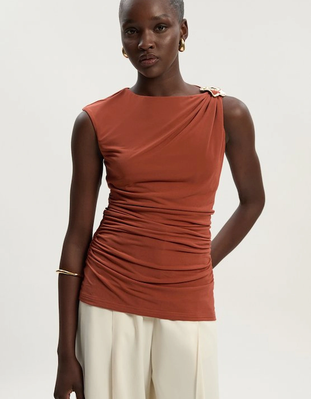 Drapey Crepe Trim Detail Ruched Top, 5 of 4