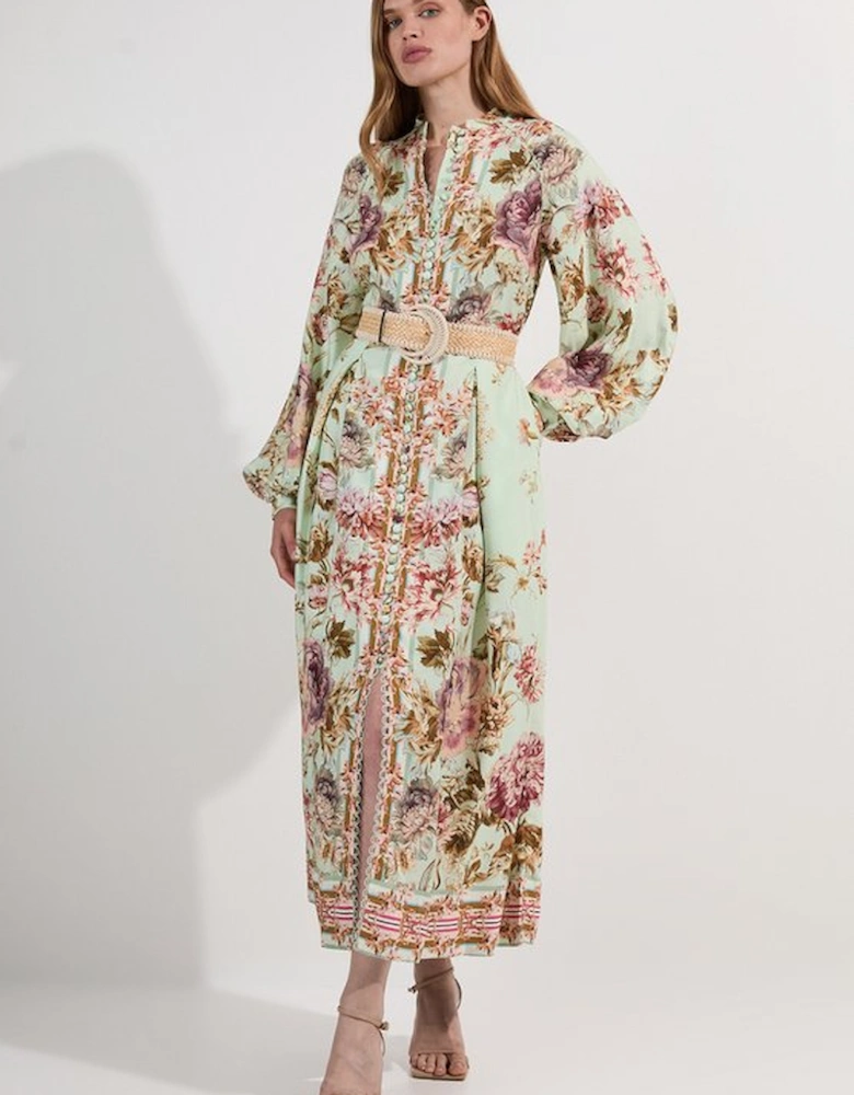 Floral Placed Embroidery Organdie Woven Midi Dress