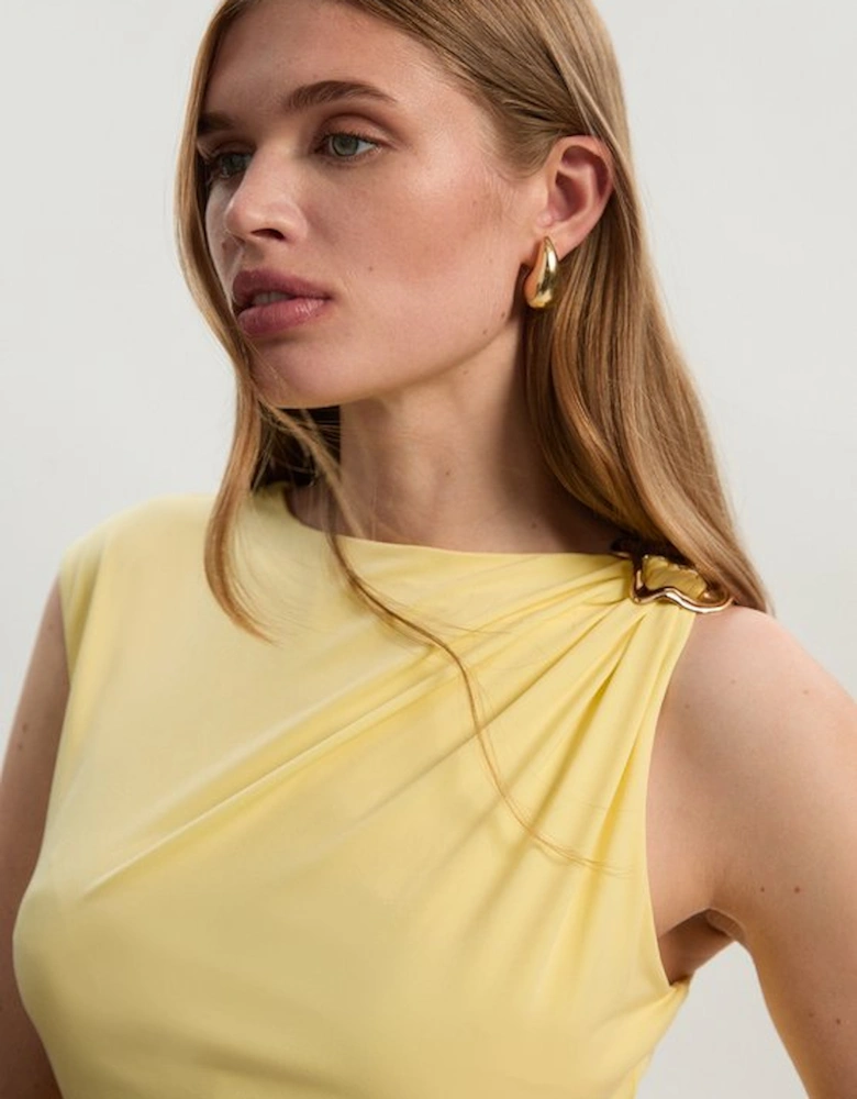 Drapey Crepe Trim Detail Ruched Top